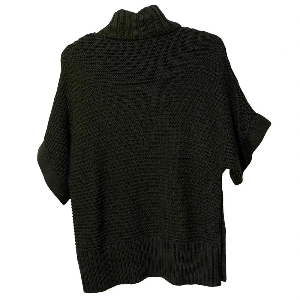 Cabincore Poncho Style J Crew Short Sleeve Turtleneck‎ Sweater Forest Green XXS